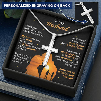 For Husband - As The Ocean - Cross Customize Engraved Cross Necklace