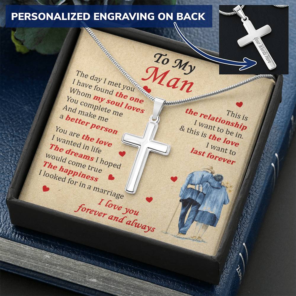 For Your Man - Last Forever - Cross 1 Customize Engraved Cross Necklace