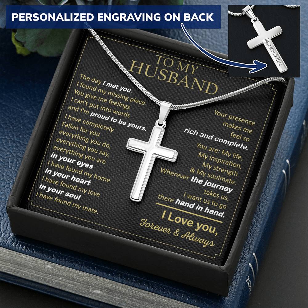 For Husband - I'm Proud To Be Yours - Cross Customize Engraved Cross Necklace