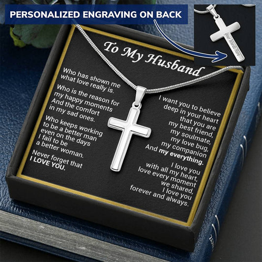 Gift For Husband - My Love Bug - Cross Customize Engraved Cross Necklace