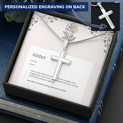 Definition Cross Necklace For Sister Customize Engraved Cross Necklace