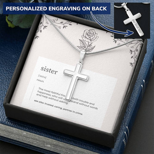 Definition Cross Necklace For Sister Customize Engraved Cross Necklace