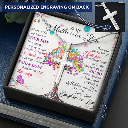 A Cross For My Magnificent Mother In Law Customize Engraved Cross Necklace