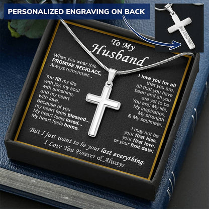 Gift For Husband - Feel Like Home - Cross Customize Engraved Cross Necklace