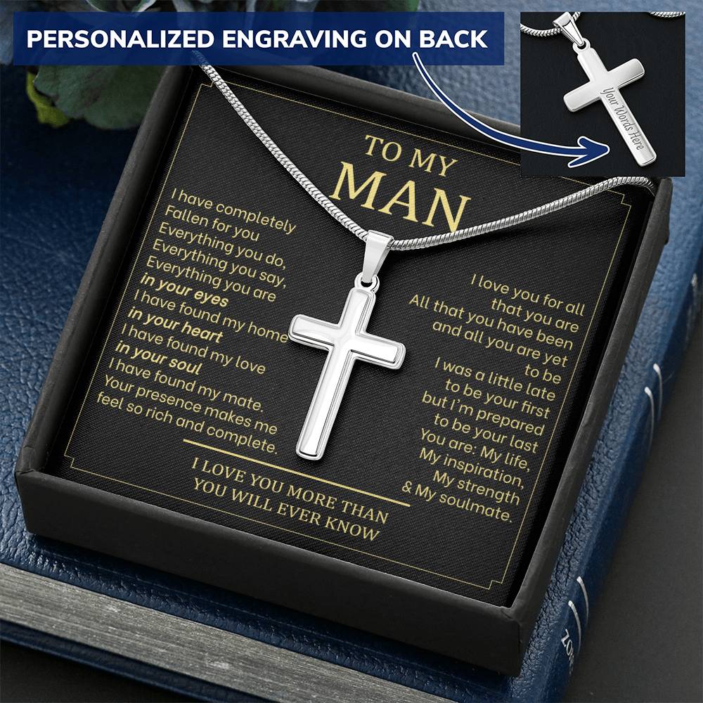 For Your Man - You Make Me Complete - Cross Customize Engraved Cross Necklace