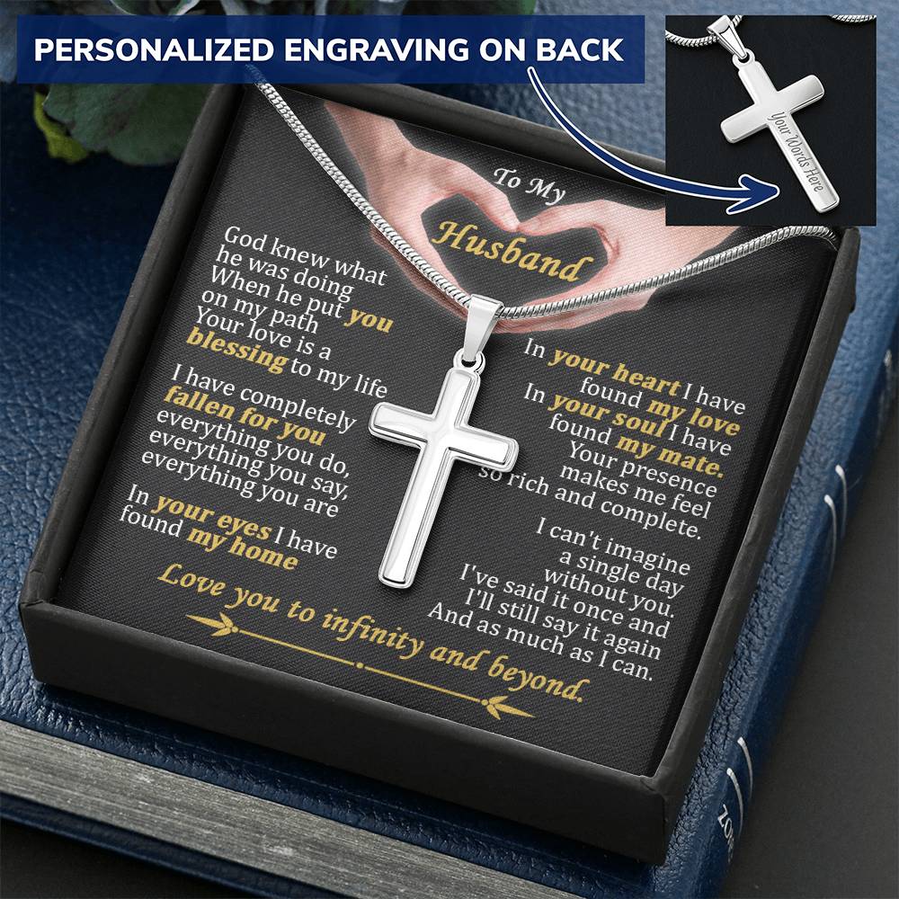 For Husband - Put You On My Path - Cross Customize Engraved Cross Necklace