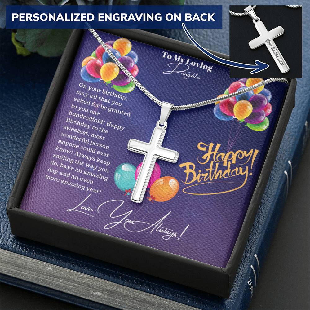Engraved Happy Birthday Daughter Cross! Customize Engraved Cross Necklace