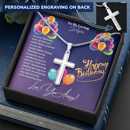 Engraved Happy Birthday Daughter Cross! Customize Engraved Cross Necklace