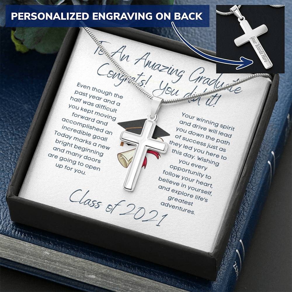 Cross Necklace Graduation Gift 2021 To An Amazing Graduate Customize Engraved Cross Necklace