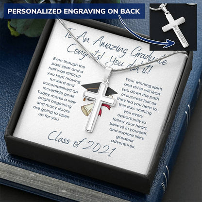 Cross Necklace Graduation Gift 2021 To An Amazing Graduate Customize Engraved Cross Necklace