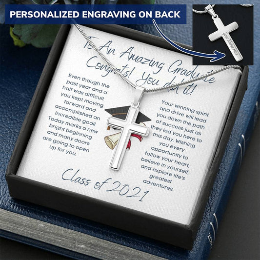 Cross Necklace Graduation Gift 2021 To An Amazing Graduate Customize Engraved Cross Necklace