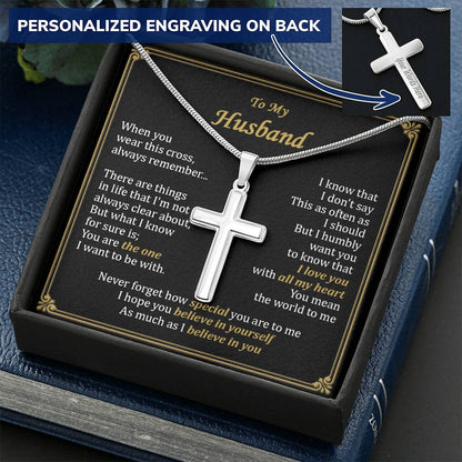 For Husband - Believe In You - Cross Customize Engraved Cross Necklace