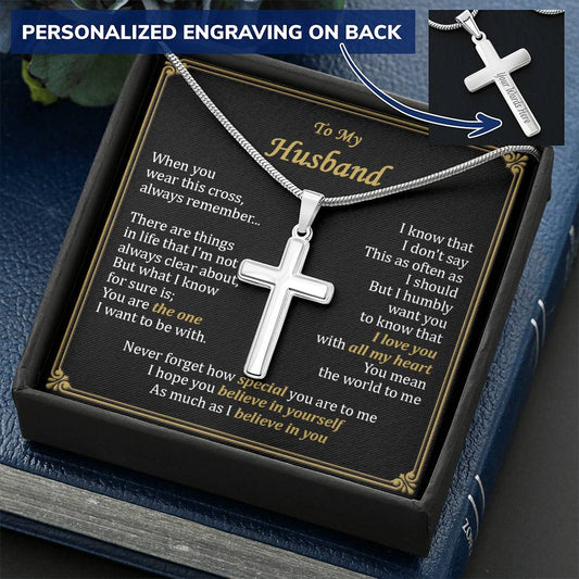 For Husband - Believe In You - Cross Customize Engraved Cross Necklace