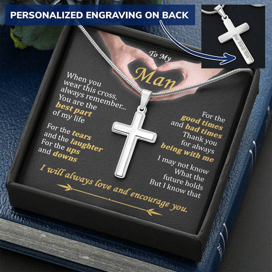 For Your Man - The Best Part - Cross Customize Engraved Cross Necklace