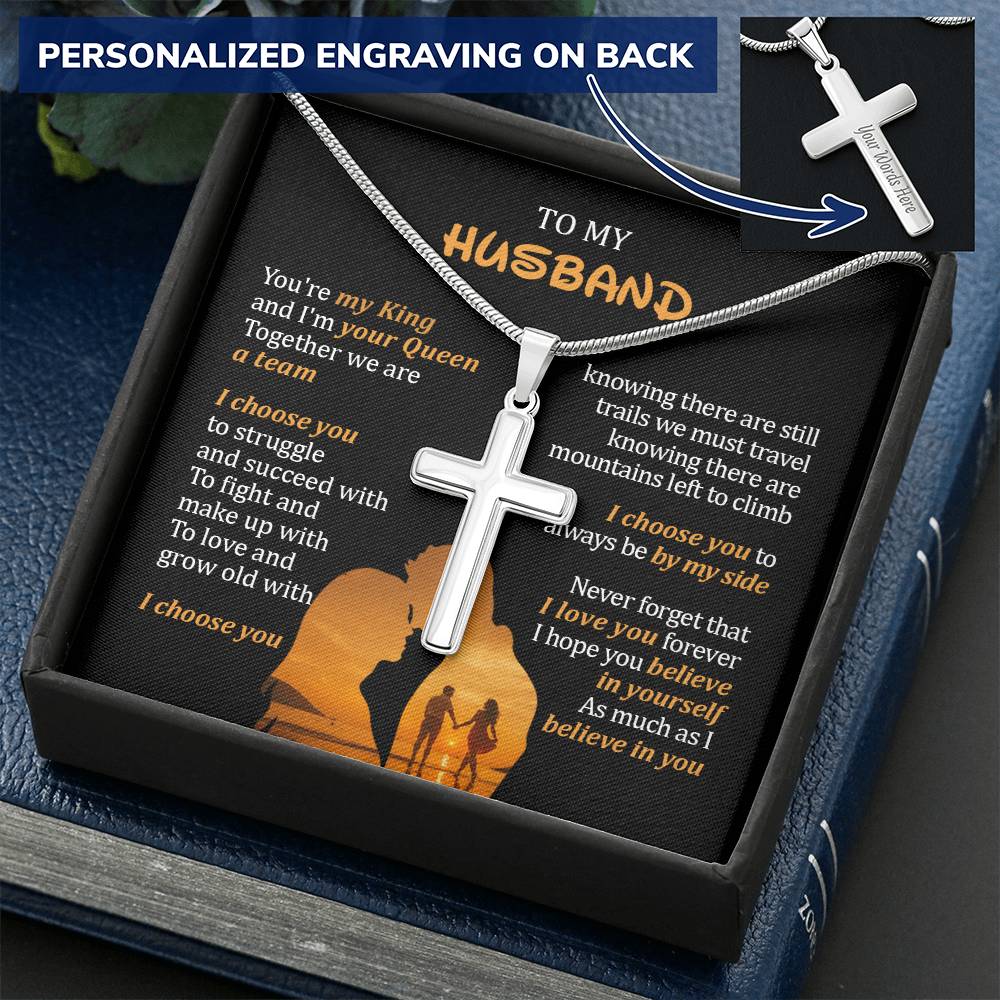 For Husband - I Love You Forever - Cross Customize Engraved Cross Necklace