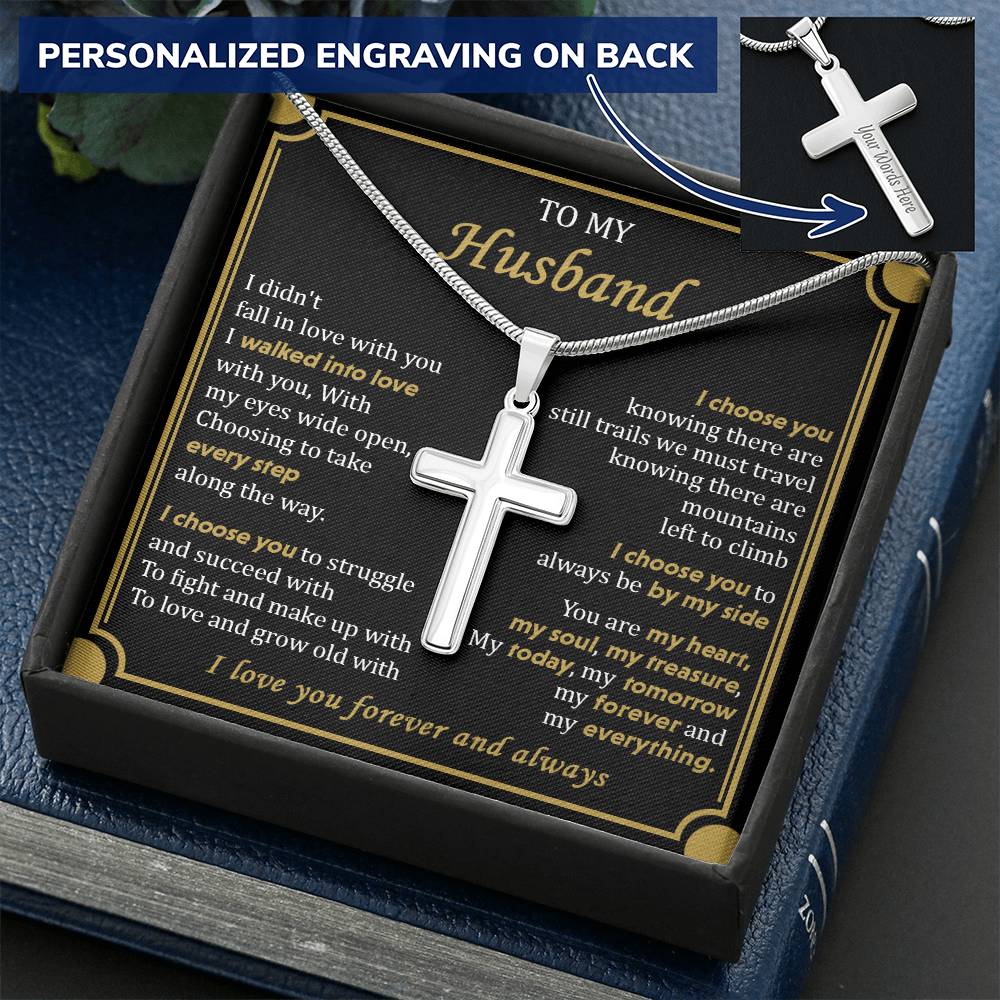 For Husband - My Today - Cross Customize Engraved Cross Necklace