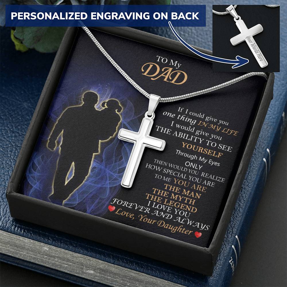 Gift For Dad  Happy Father's Day 1 Customize Engraved Cross Necklace