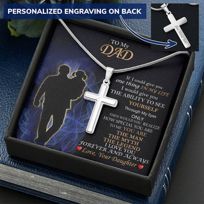 Gift For Dad  Happy Father's Day 1 Customize Engraved Cross Necklace
