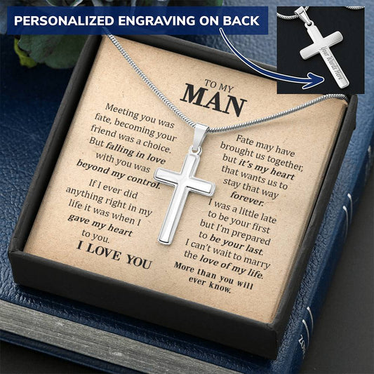 For Your Man - Stay Forever - Cross Customize Engraved Cross Necklace