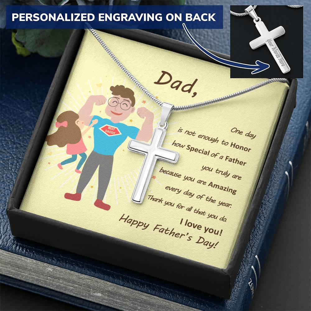 Father's Day Cross Necklace Customize Engraved Cross Necklace