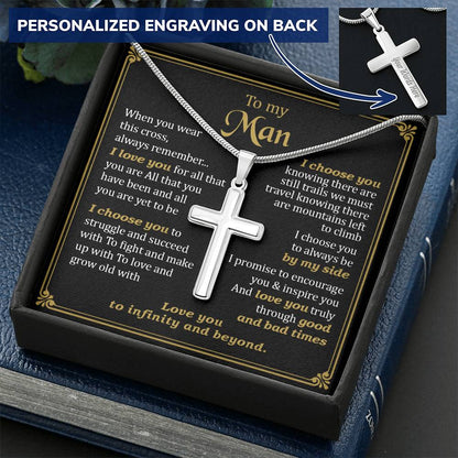For Your Man - Love And Grow Old With - Cross 1 Customize Engraved Cross Necklace