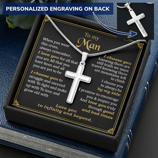For Your Man - Love And Grow Old With - Cross 1 Customize Engraved Cross Necklace