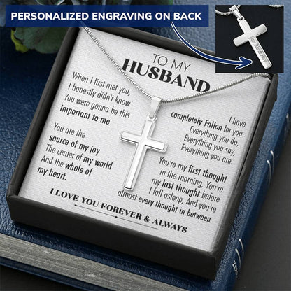 For Husband - Every Thought 2 - Cross Customize Engraved Cross Necklace