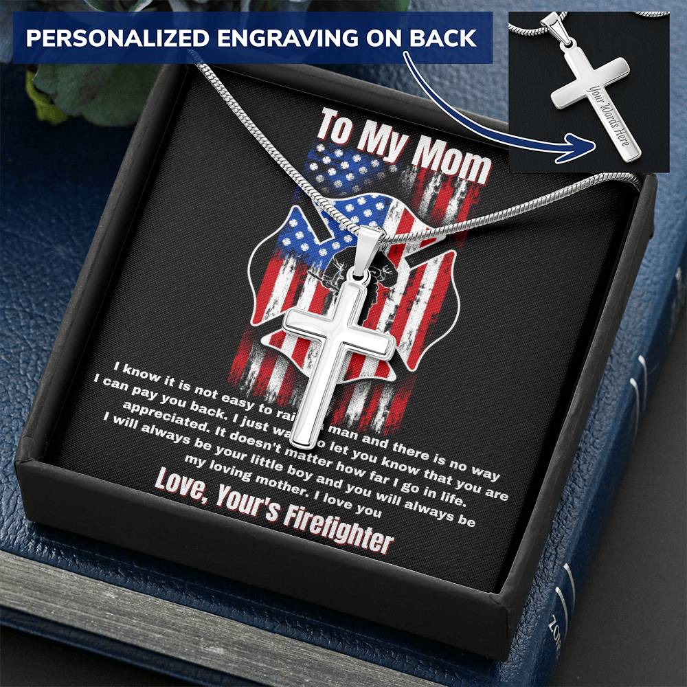 Firefighter Mom Necklace Customize Engraved Cross Necklace