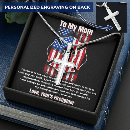 Firefighter Mom Necklace Customize Engraved Cross Necklace