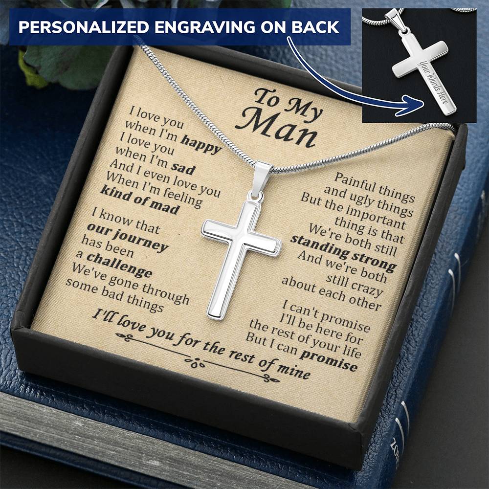For Your Man - When I'm Happy - Cross Customize Engraved Cross Necklace