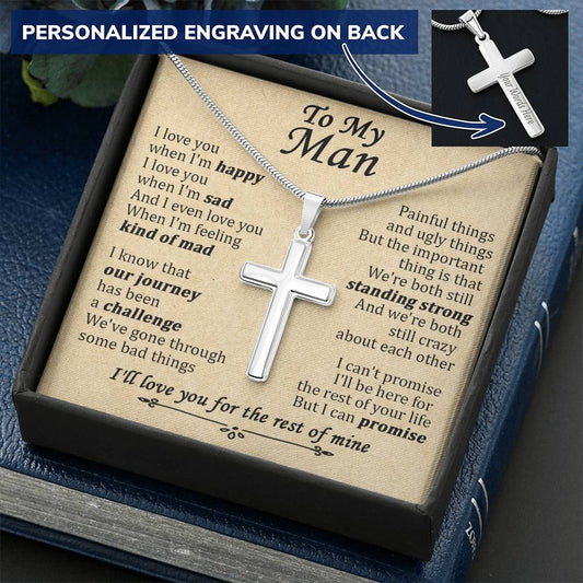 For Your Man - When I'm Happy - Cross Customize Engraved Cross Necklace