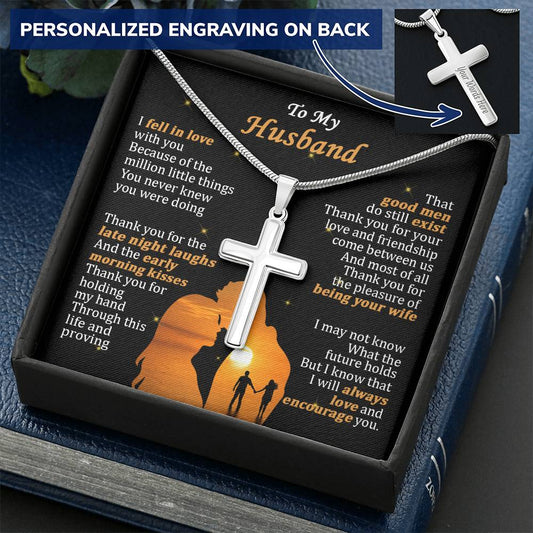 For Husband - Little Things - Cross Customize Engraved Cross Necklace