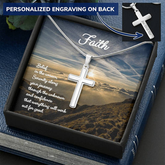 Engravable Faith Cross Pendant  ? Customize Engraved Cross Necklace