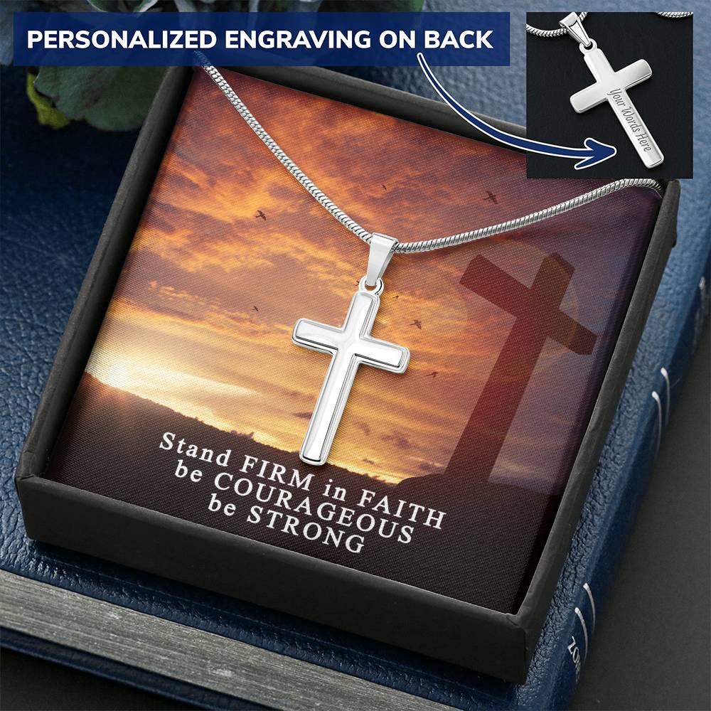 Artisan Crafted 14K White Gold Finish Cross Necklace With Inspirational Faith Card Customize Engraved Cross Necklace