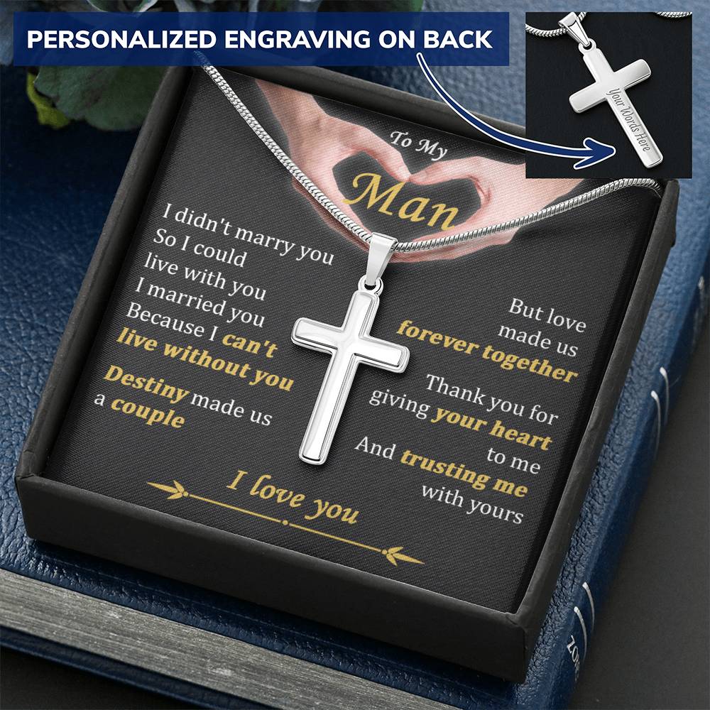For Your Man - Giving Your Heart To Me - Cross Customize Engraved Cross Necklace