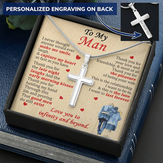 For Your Man - Thank You For Your Love - Cross Customize Engraved Cross Necklace