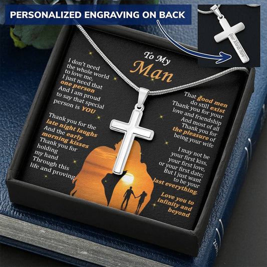 For Your Man - Thank You For Holding My Hand - Cross Customize Engraved Cross Necklace