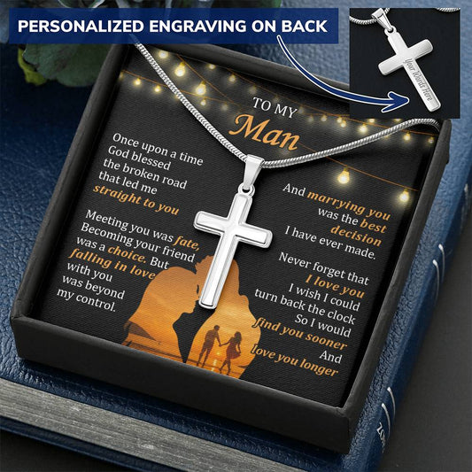 For Your Man - The Best Decision - Cross Customize Engraved Cross Necklace