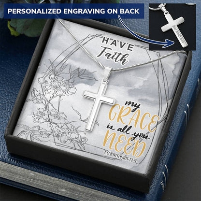 Dad To Son Gifts - My Grace Is All You Need Customize Engraved Cross Necklace