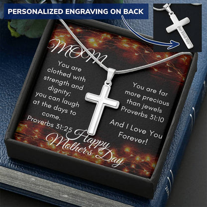 Gift For Christian Mom- Customize Cross Necklace Customize Engraved Cross Necklace