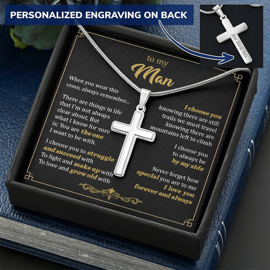 For Your Man - I Know For Sure - Cross Customize Engraved Cross Necklace