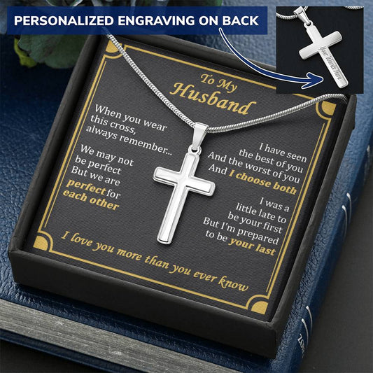 For Husband - Perfect For Each Other - Cross Customize Engraved Cross Necklace