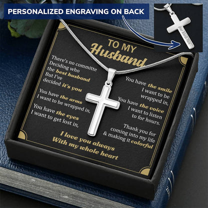 For Husband - Best Husband - Cross Customize Engraved Cross Necklace