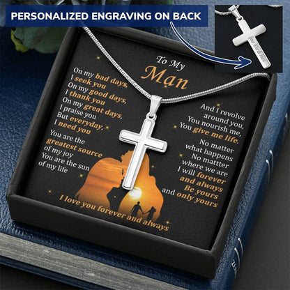 For Your Man - I Need You - Cross Customize Engraved Cross Necklace