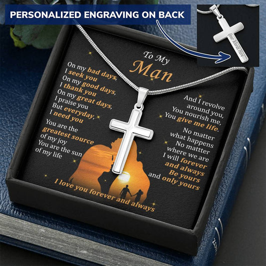 For Your Man - I Need You - Cross Customize Engraved Cross Necklace