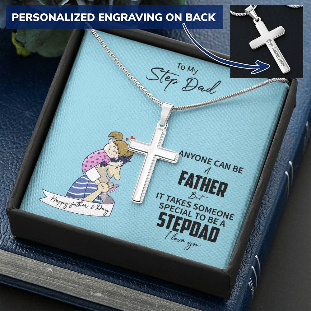Fathers Day Gift For Step Dad Step Daughter Fathers Day Present For Step Dad Fathers Day Customize Engraved Cross Necklace
