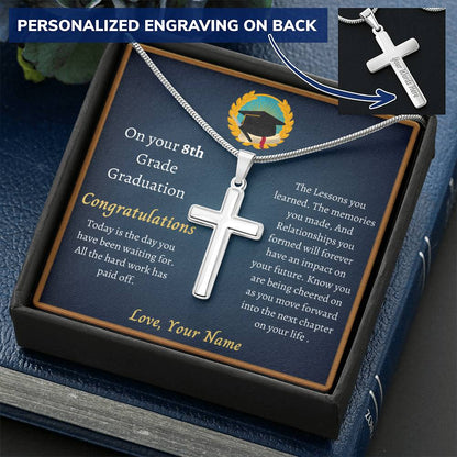 8Th Grade Graduation Customize Engraved Cross Necklace