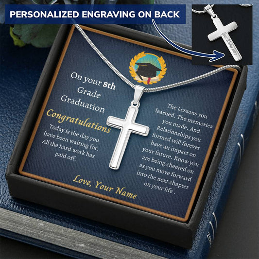 8Th Grade Graduation Customize Engraved Cross Necklace