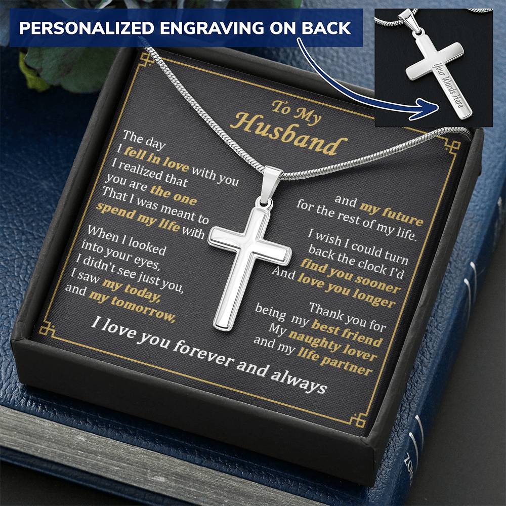 For Husband - My Naughty Lover - Cross Customize Engraved Cross Necklace