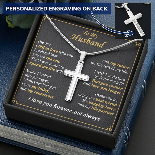 For Husband - My Naughty Lover - Cross Customize Engraved Cross Necklace